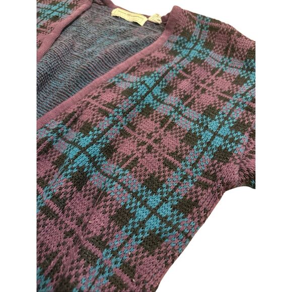 Vintage Maggie Lawrence Plaid Acrylic Purple Sweater Cardigan Oversized Small - Picture 6 of 13